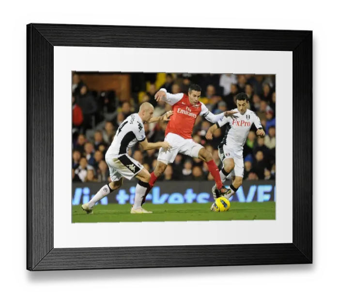 Framed Print : Robin van Persie vs. Philippe Senderos and Mousa Dembele: Intense Battle at Fulham v Arsenal, Premier League 2011-12 Framed Print : Robin van Persie vs. Philippe Senderos and Mousa Dembele: Intense Battle at Fulham v Arsenal, Premier League 2011-12