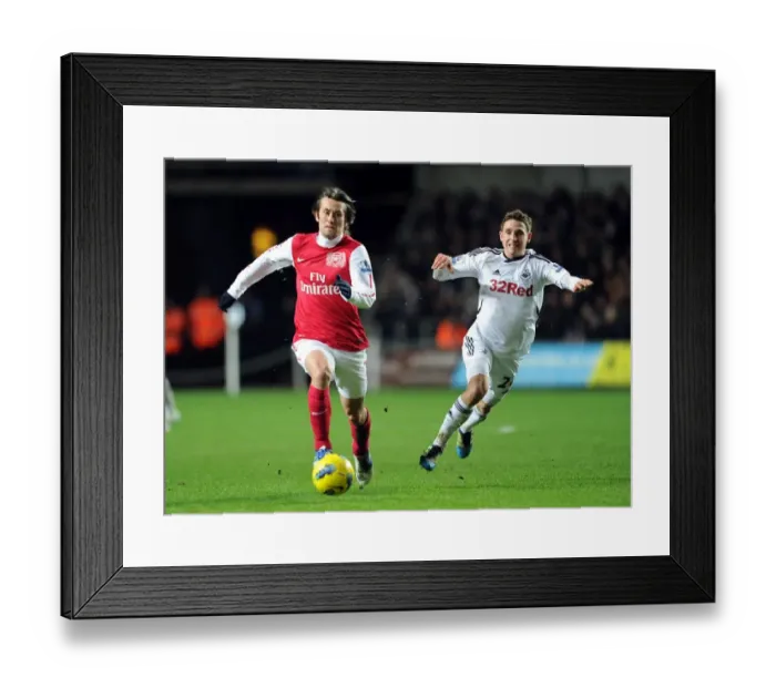 Framed Print : Clash of Midfielders: Rosicky vs Allen - Swansea City vs Arsenal, Premier League 2011-12