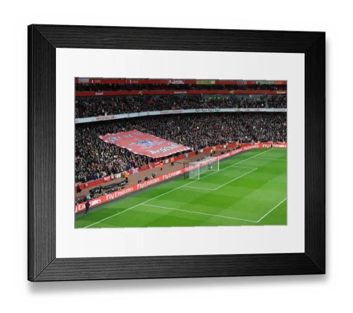 Framed Print : Arsenal fans banner. Arsenal 1: 2 Manchester United. Barclays Premier League Framed Print : Arsenal fans banner. Arsenal 1: 2 Manchester United. Barclays Premier League
