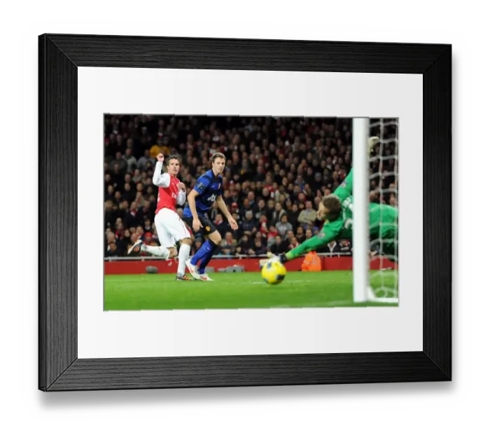 Framed Print : Robin van Persie Scores Stunner Past Anders Lindegaard and Jonny Evans: Arsenal vs Manchester United, Premier League 2011-12 Framed Print : Robin van Persie Scores Stunner Past Anders Lindegaard and Jonny Evans: Arsenal vs Manchester United, Premier League 2011-12