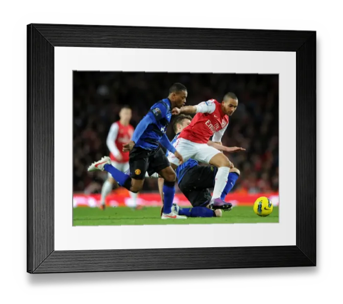 Framed Print : Theo Walcott Dances Past Patrice Evra and Michael Carrick: Arsenal vs Manchester United, Premier League 2011-12