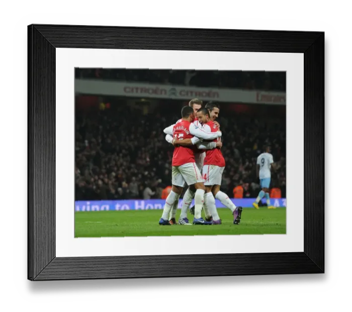 Framed Print : Arsenal's Walcott, Oxlade-Chamberlain, Ramsey, and van Persie Celebrate Goals Against Aston Villa in FA Cup Fourth Round Framed Print : Arsenal's Walcott, Oxlade-Chamberlain, Ramsey, and van Persie Celebrate Goals Against Aston Villa in FA Cup Fourth Round