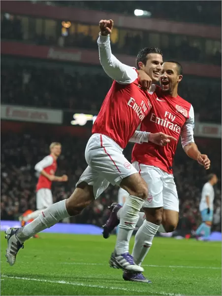 Arsenal's Van Persie and Walcott Celebrate Goal in FA Cup Fourth Round against Aston Villa