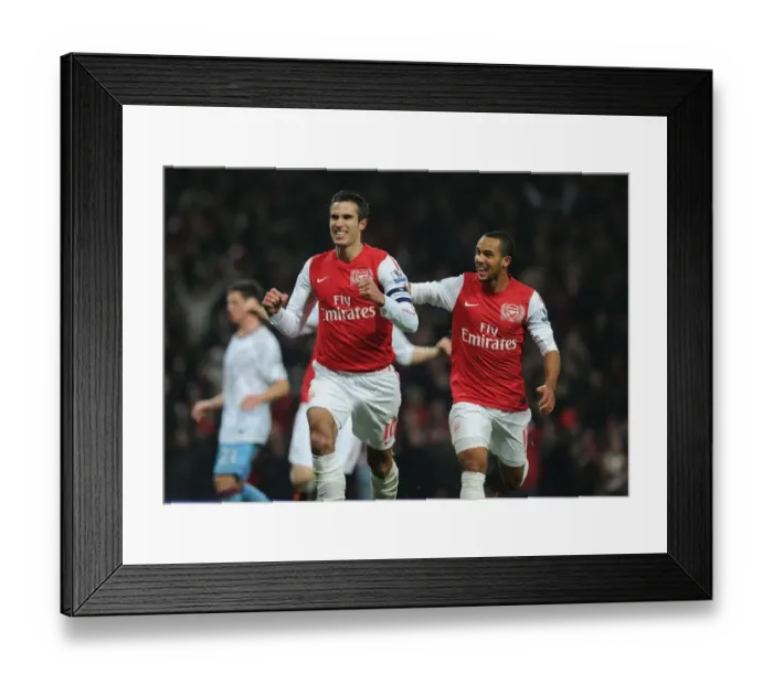 Framed Print : Arsenal's Robin van Persie and Theo Walcott Celebrate Goal in FA Cup Fourth Round Match vs Aston Villa