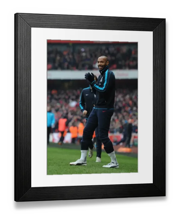 Framed Print : Arsenal's Triumph: Thierry Henry Applauds Oxlade-Chamberlain's Hat-Trick Goal vs Blackburn Rovers (2011-12)