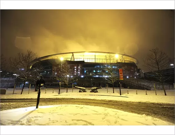 Winter's Grip: Arsenal's Emirates Stadium Battles the Snow vs. Blackburn Rovers, Premier League