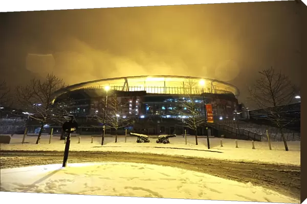Winter's Grip: Arsenal's Emirates Stadium Battles the Snow vs. Blackburn Rovers, Premier League