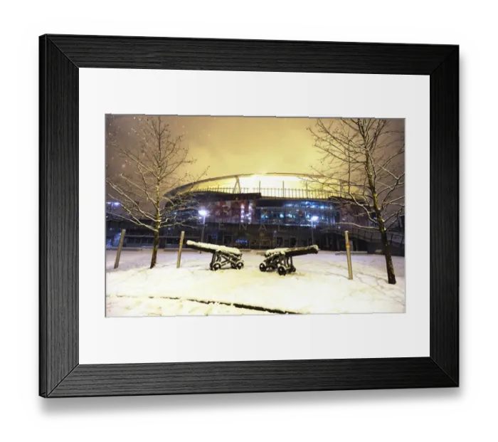 Framed Print : Snowy Emirates Stadium: Arsenal's Winter Fortress in the Premier League