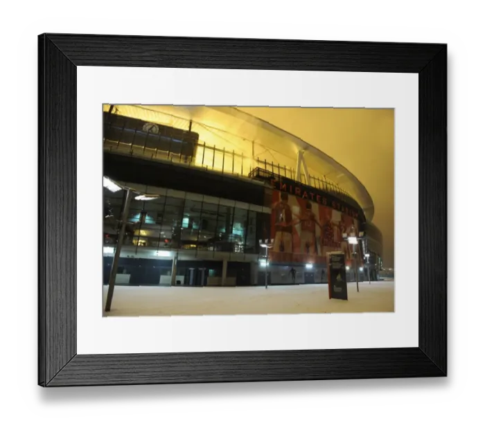 Framed Print : Arsenal's Winter Battle: Emirates Stadium vs. Blackburn Rovers in the Snowy Premier League, London 2012 Framed Print : Arsenal's Winter Battle: Emirates Stadium vs. Blackburn Rovers in the Snowy Premier League, London 2012