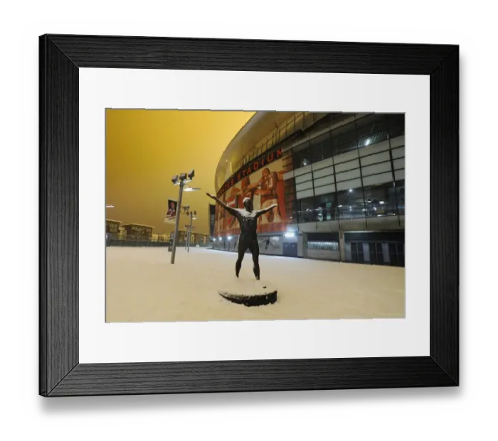 Framed Print : Winter's Grip: Arsenal's Emirates Stadium Blanketed in Snow, Premier League 2012, London
