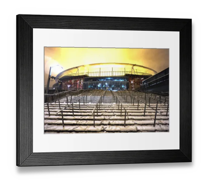 Framed Print : Emirates Stadium early morning under snow. Arsenal Football Club, 5  /  2  /  2012
