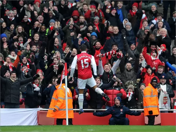 Alex Oxlade-Chamberlain celebrates scoring Arsenals 3rd goal. Arsenal 7: 1 Blackburn Rovers