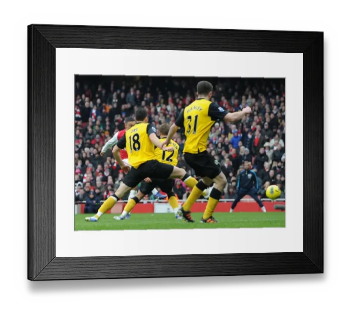Framed Print : Alex Oxlade-Chamberlain Scores Arsenal's Fourth Goal Against Blackburn Rovers, February 2012