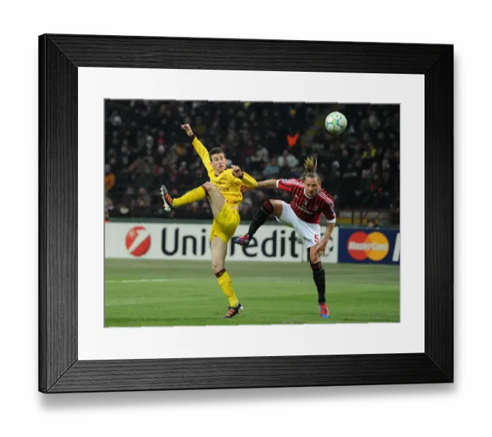 Framed Print : Clash of Heads: Koscielny vs. Mexes in the UEFA Champions League