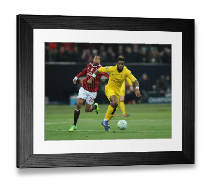 Framed Print : Alex Song Outmaneuvers Robinho: A Moment from the AC Milan vs. Arsenal UEFA Champions League Clash, 2012 Framed Print : Alex Song Outmaneuvers Robinho: A Moment from the AC Milan vs. Arsenal UEFA Champions League Clash, 2012