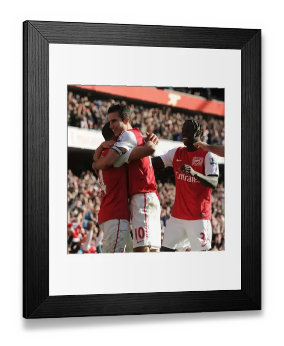 Framed Print : Arsenal's Theo Walcott and Robin van Persie Celebrate Goal Against Tottenham, 2011-12 Premier League
