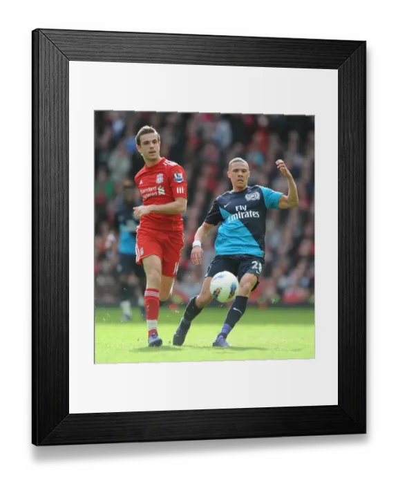 Framed Print : Kieran Gibbs vs. Jordan Henderson: Intense Battle at Anfield - Liverpool vs. Arsenal, Premier League 2011-12