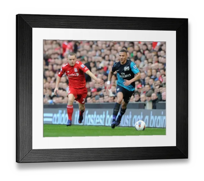 Framed Print : Kieran Gibbs vs Jay Spearing: Battle at Anfield - Liverpool vs Arsenal, Premier League 2011-12