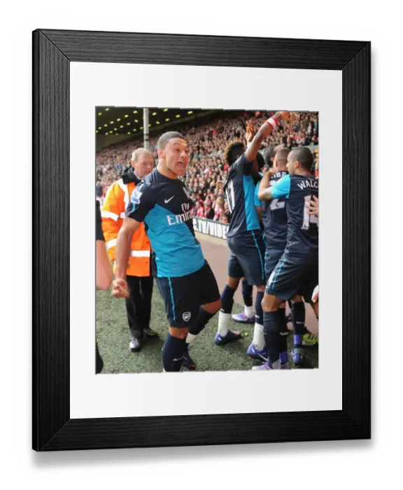 Framed Print : Alex Oxlade-Chamberlain and Robin van Persie Celebrate Arsenal's Winning Goal vs. Liverpool (2012) Framed Print : Alex Oxlade-Chamberlain and Robin van Persie Celebrate Arsenal's Winning Goal vs. Liverpool (2012)