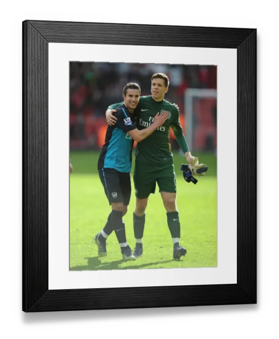 Framed Print : Arsenal's Unforgettable Victory: Van Persie and Szczesny's Triumphant Celebration at Anfield, 2012 Premier League Framed Print : Arsenal's Unforgettable Victory: Van Persie and Szczesny's Triumphant Celebration at Anfield, 2012 Premier League