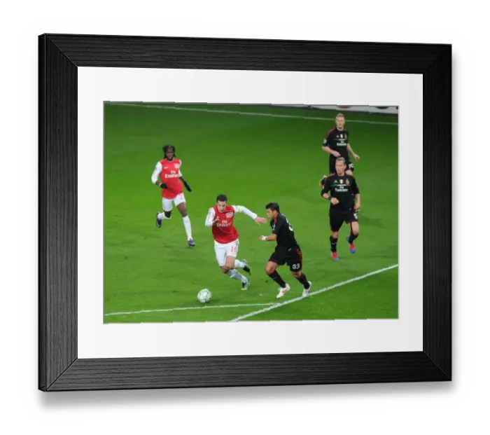 Framed Print : Arsenal's Van Persie and Gervinho Clash with AC Milan's Thiago Silva in 2012 Champions League Showdown