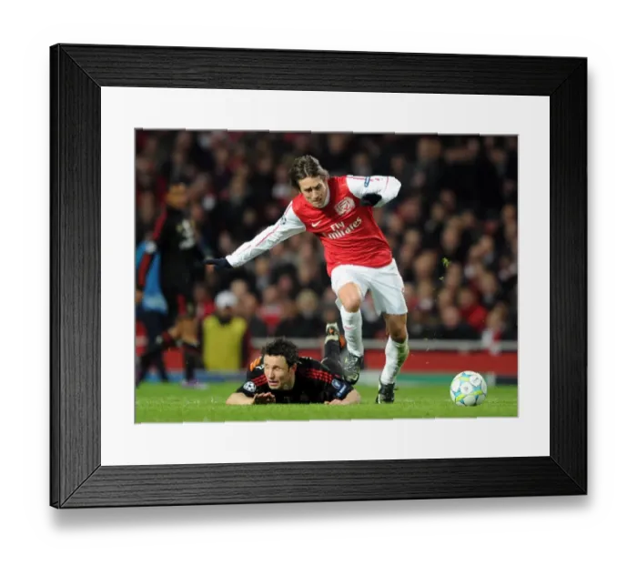 Framed Print : Arsenal's Triumph: Rosicky & Van Bommel Clash as Arsenal Crush AC Milan 3-0 in Champions League Framed Print : Arsenal's Triumph: Rosicky & Van Bommel Clash as Arsenal Crush AC Milan 3-0 in Champions League