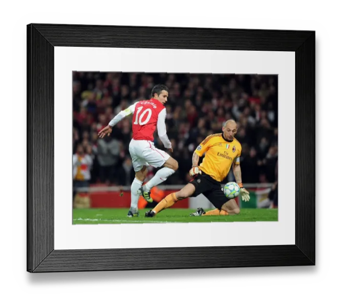 Framed Print : Arsenal's Dominant Performance: RvP Scores Three in Arsenal FC's 3-0 Win over AC Milan in UEFA Champions League