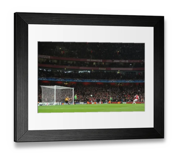 Framed Print : Arsenal's Robin van Persie Scores Penalty as Gunners Crush AC Milan 3-0 in UEFA Champions League Framed Print : Arsenal's Robin van Persie Scores Penalty as Gunners Crush AC Milan 3-0 in UEFA Champions League