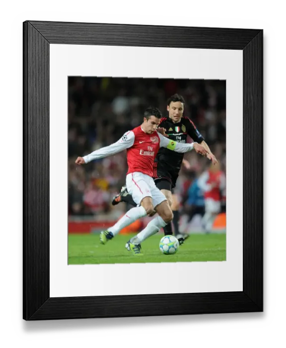 Framed Print : Arsenal's Dominant Performance: RvP Scores Twice as Arsenal Crushes AC Milan 3-0 in UEFA Champions League