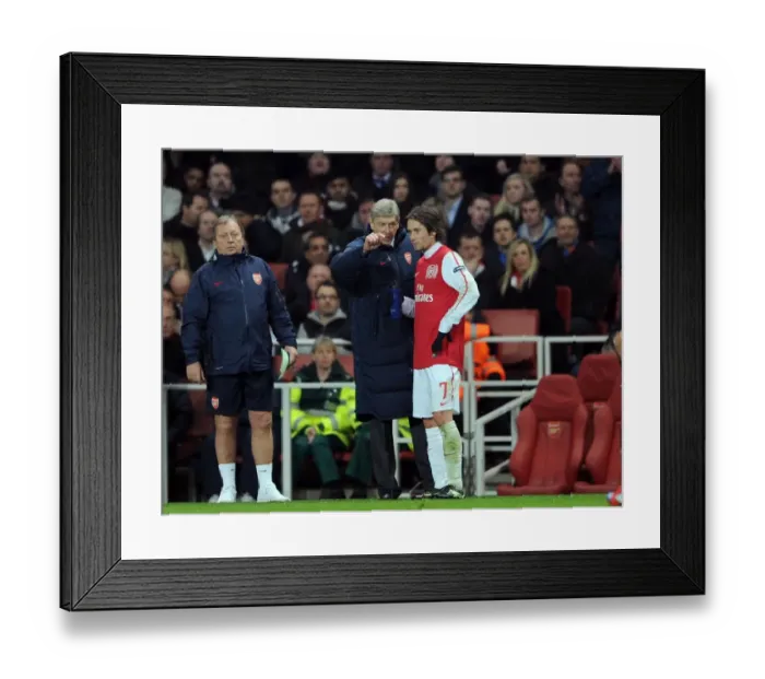 Framed Print : Arsene Wenger Motivating Tomas Rosicky: Arsenal's 3-0 Victory Over AC Milan in the UEFA Champions League