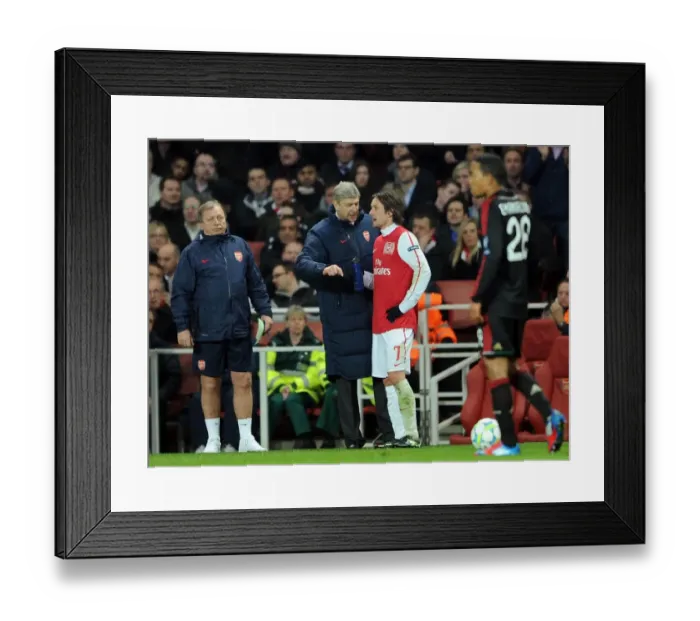 Framed Print : Arsene Wenger Motivates Tomas Rosicky: Arsenal's 3-0 Victory Over AC Milan in the UEFA Champions League