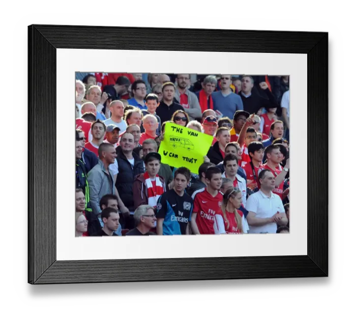 Framed Print : Arsenal fans with Robin van Persie banner. Arsenal 3: 0 Aston Villa. Barclays Premier League Framed Print : Arsenal fans with Robin van Persie banner. Arsenal 3: 0 Aston Villa. Barclays Premier League