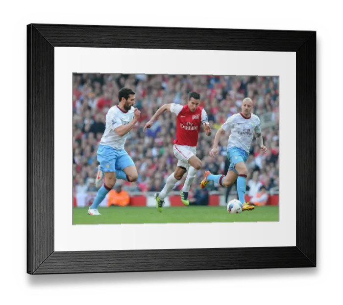 Framed Print : Robin van Persie (Arsenal) Carlos Cuellar and Alan Hutton (Villa). Arsenal 3: 0 Aston Villa Framed Print : Robin van Persie (Arsenal) Carlos Cuellar and Alan Hutton (Villa). Arsenal 3: 0 Aston Villa