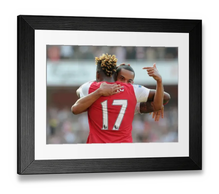 Framed Print : Theo Walcott and Alex Song Celebrate Arsenal's 3-0 Victory over Aston Villa in the Premier League Framed Print : Theo Walcott and Alex Song Celebrate Arsenal's 3-0 Victory over Aston Villa in the Premier League