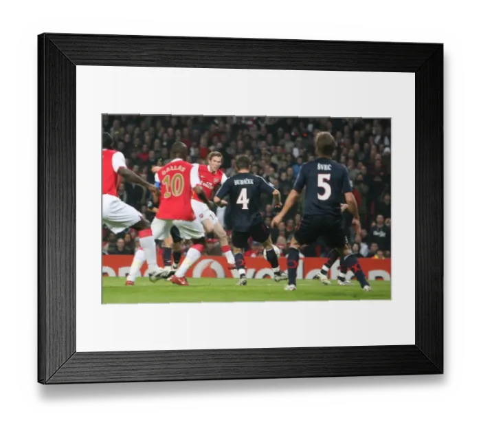 Framed Print : Alex Hleb shoots for Arsenals 2nd goal an own goal by David Hubacek (Slavia) Framed Print : Alex Hleb shoots for Arsenals 2nd goal an own goal by David Hubacek (Slavia)