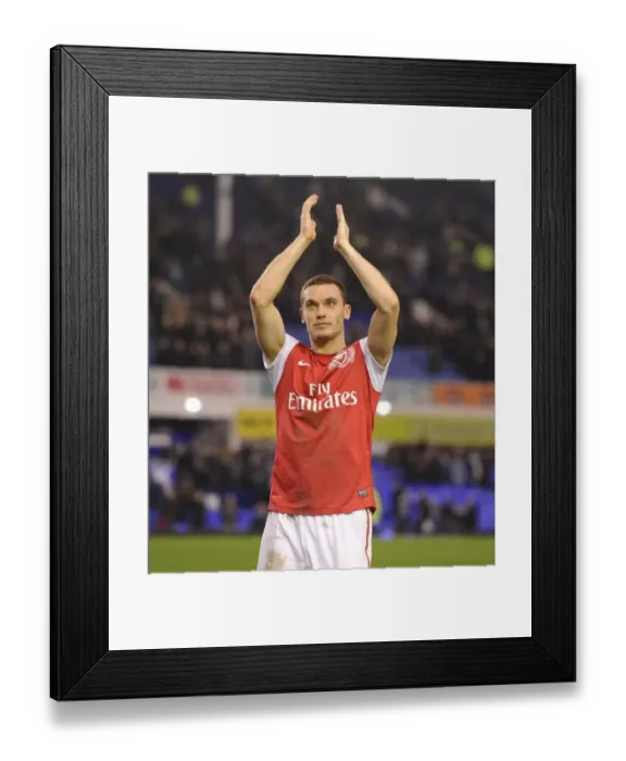 Framed Print : Thomas Vermaelen's Celebration: Everton vs. Arsenal in the Premier League (2011-12)