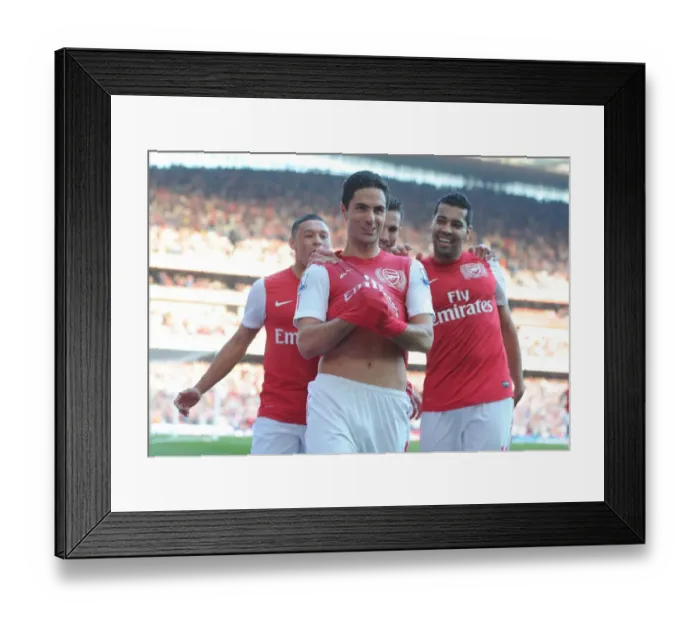 Framed Print : Arsenal's Triumph: Arteta, Santos, and van Persie Celebrate Goals Against Aston Villa, 2011-12