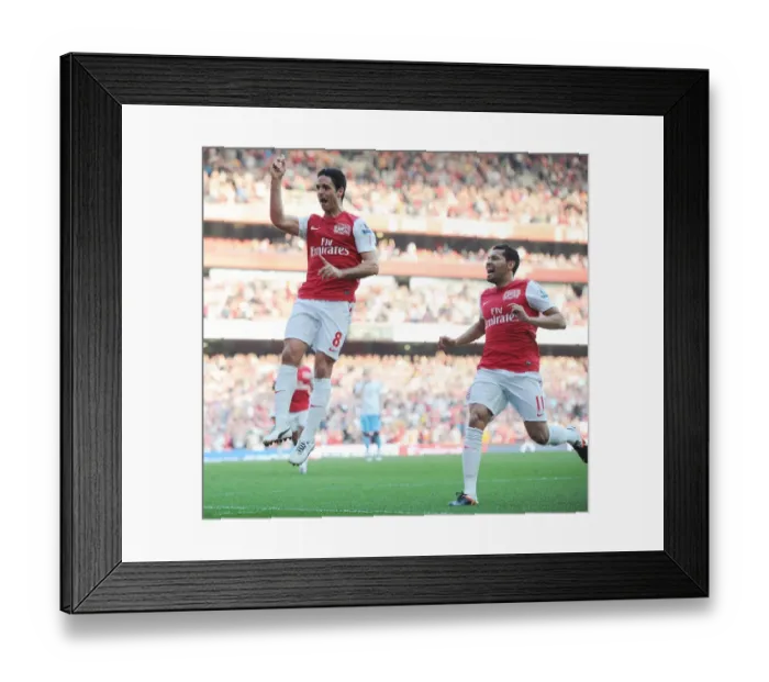 Framed Print : Mikel Arteta and Andre Santos: Celebrating Arsenal's Third Goal (2011-12)