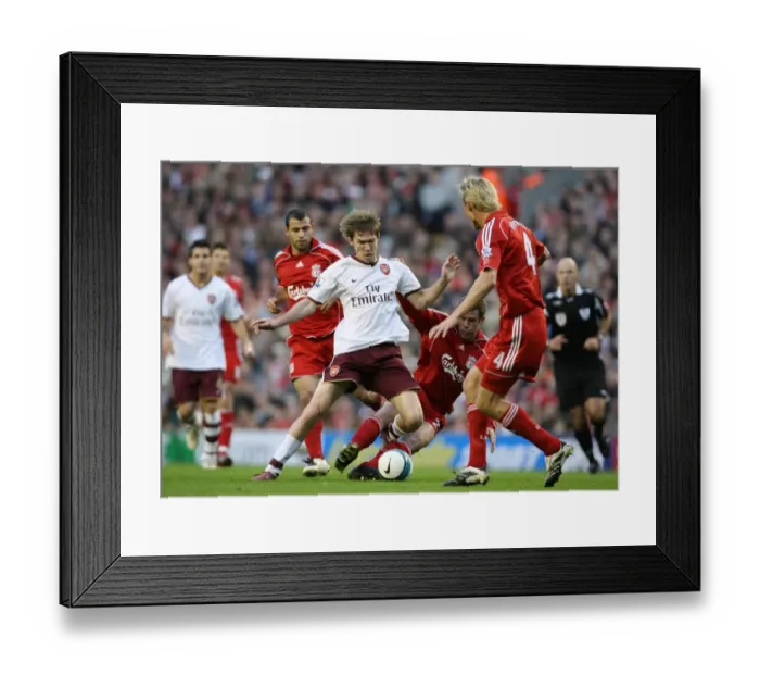 Framed Print : Clash of Titans: Hleb Faces Off Against Carragher and Hyypia in Intense Liverpool vs. Arsenal Rivalry Framed Print : Clash of Titans: Hleb Faces Off Against Carragher and Hyypia in Intense Liverpool vs. Arsenal Rivalry