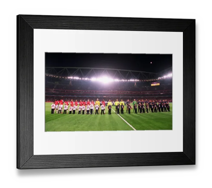Framed Print : Arsenal and Slavia players with Kick Racism mascots Framed Print : Arsenal and Slavia players with Kick Racism mascots