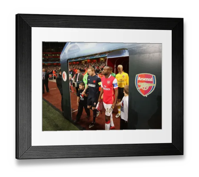 Framed Print : William Gallas (Arsenal) Stanislav Vlcek (Slavia) walk out before the match Framed Print : William Gallas (Arsenal) Stanislav Vlcek (Slavia) walk out before the match