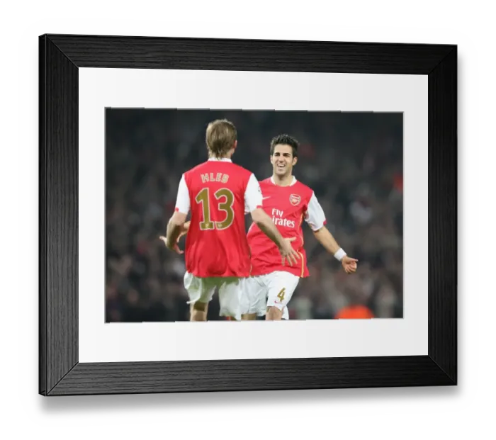 Framed Print : Alex Hleb celebrates scoring Arsenals 4th goal with Cesc Fabregas