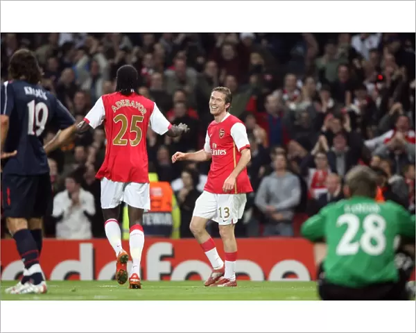 Alex Hleb celebrates Arsenals 2nd goal with Emmanuel Adebayor