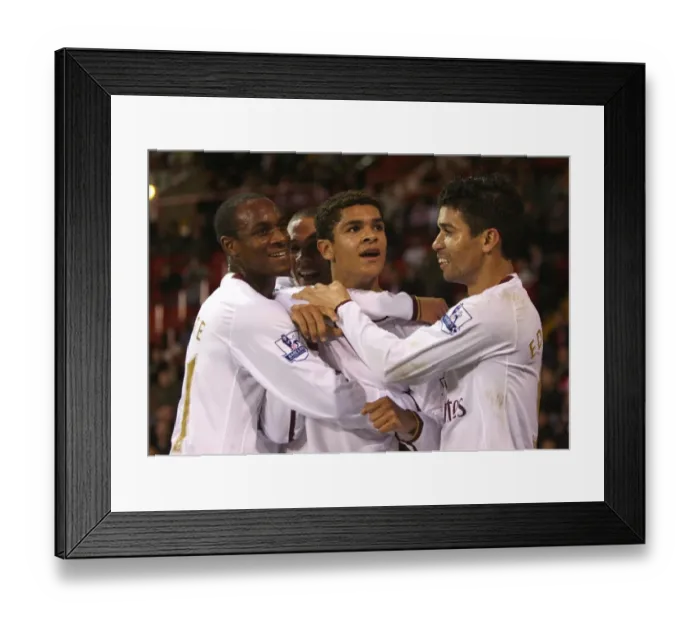 Framed Print : Denilson celebrates scoring Arsenals 3rd goal with Eduardo Framed Print : Denilson celebrates scoring Arsenals 3rd goal with Eduardo