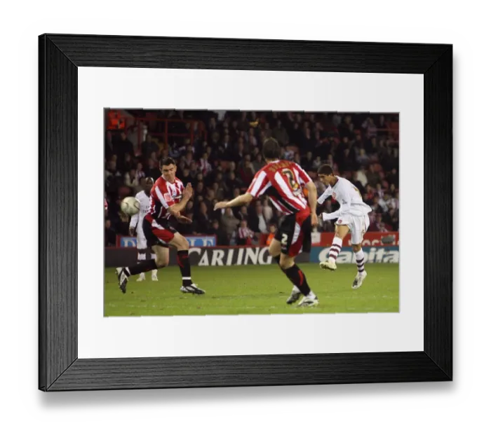 Framed Print : Denilson scores Arsenals 3rd goal past Chris Morgan (Sheff)