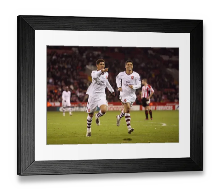 Framed Print : Denilson and Eduardo: Triumphant Moment as Arsenal Scores Third Goal Against Sheffield United Framed Print : Denilson and Eduardo: Triumphant Moment as Arsenal Scores Third Goal Against Sheffield United