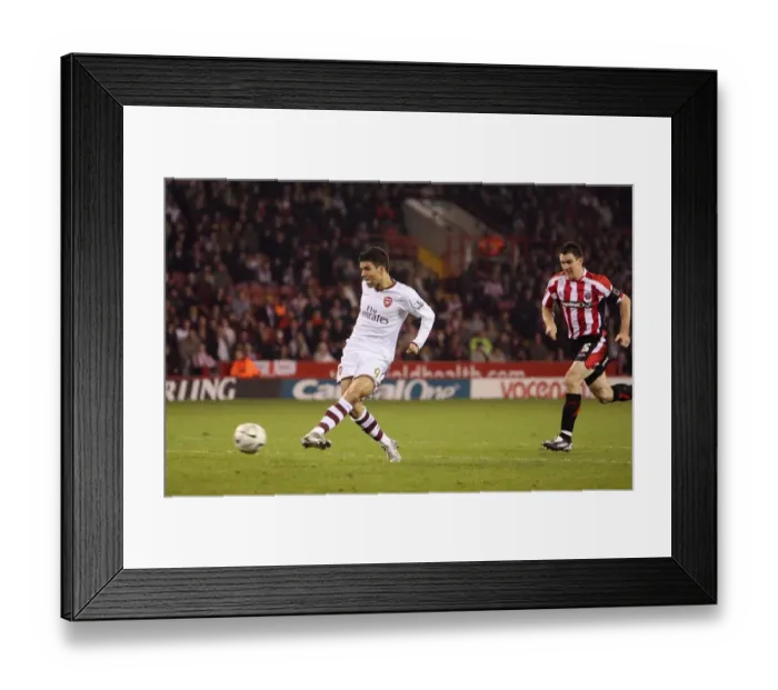 Framed Print : Eduardo scores his and Arsenals 2nd as Chris Morgan (Sheff) chases back
