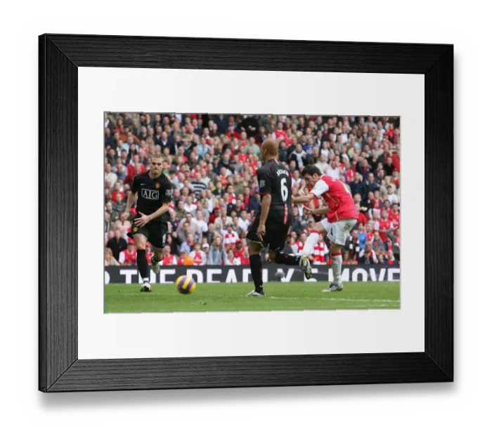 Framed Print : Cesc Fabregas shoots past Edwin van der Sar to score the 1st Arsenal goal Framed Print : Cesc Fabregas shoots past Edwin van der Sar to score the 1st Arsenal goal