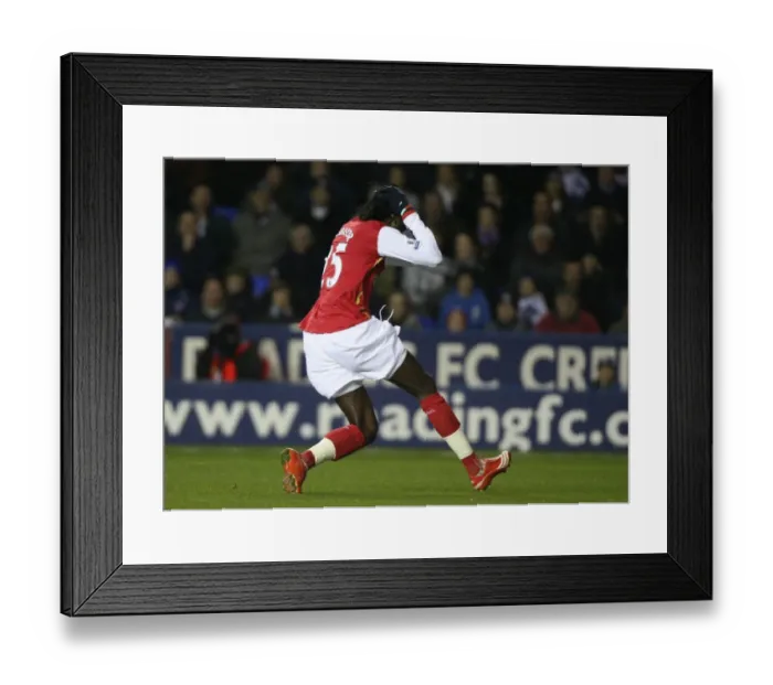 Framed Print : Emmanuel Adebayor watches as his shot hits the post Framed Print : Emmanuel Adebayor watches as his shot hits the post