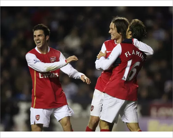 Mathieu Flamini celebrates scoring the 1st Arsenal goal with Tomas Rosicky